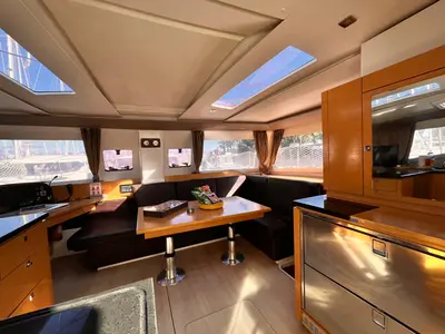 Salon of Lycia, a Fountaine Pajot Helia 44 catamaran at Fethiye, Turkey