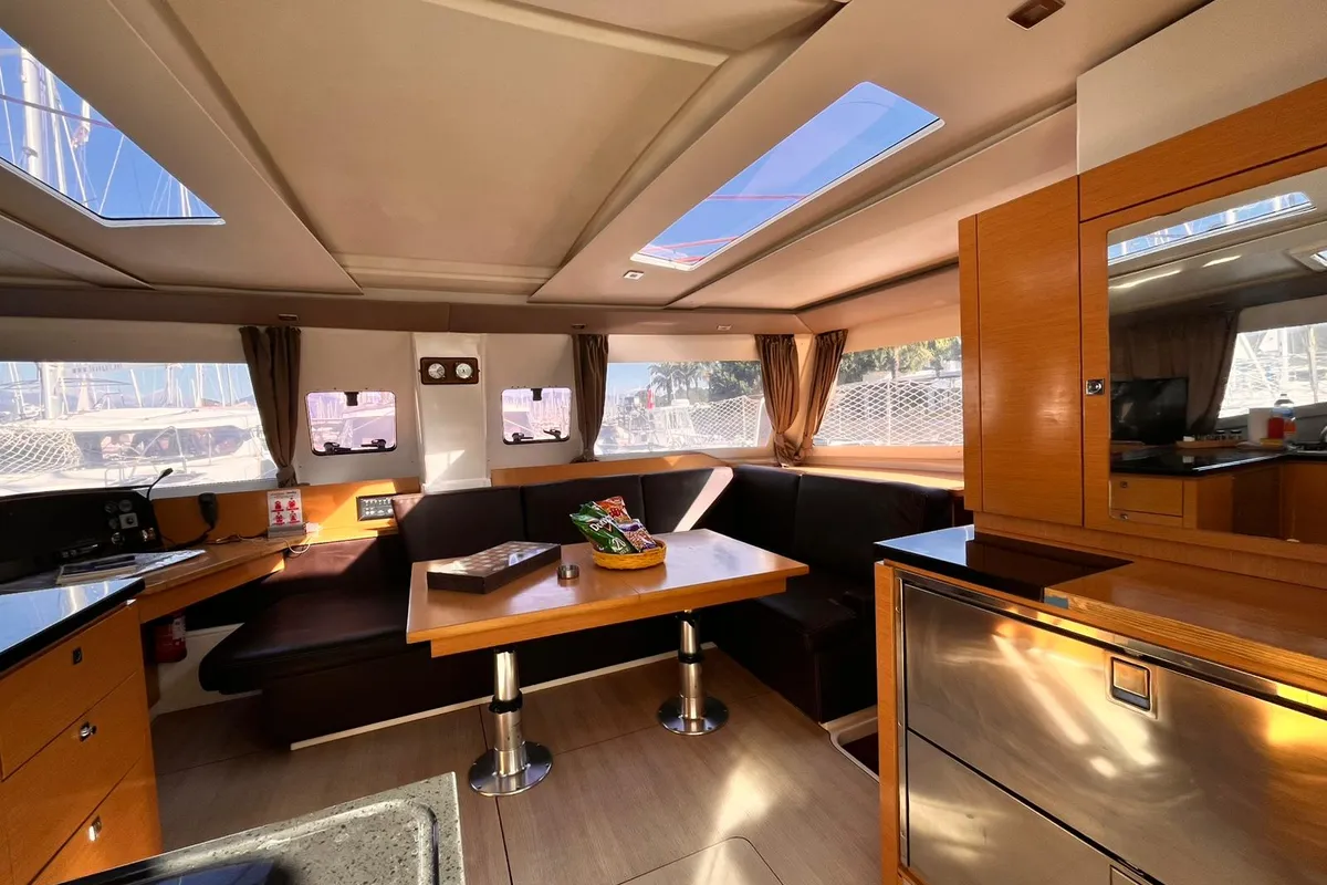 Salon of Lycia, a Fountaine Pajot Helia 44 catamaran at Fethiye, Turkey