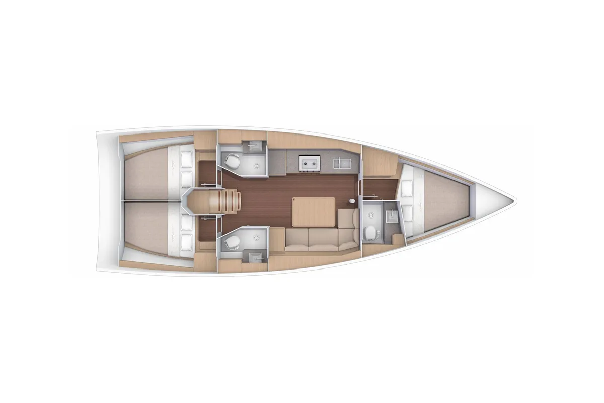 Floor plan of Easy Living, a Dufour 390 sailboat at Municipal Unit of Lefkada, Greece