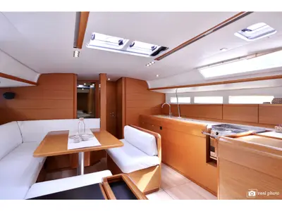 Salon of Bianca - Water maker, Solar Panel, a Jeanneau Sun Odyssey 519 sailboat at Puntone di Scarlino, Italy