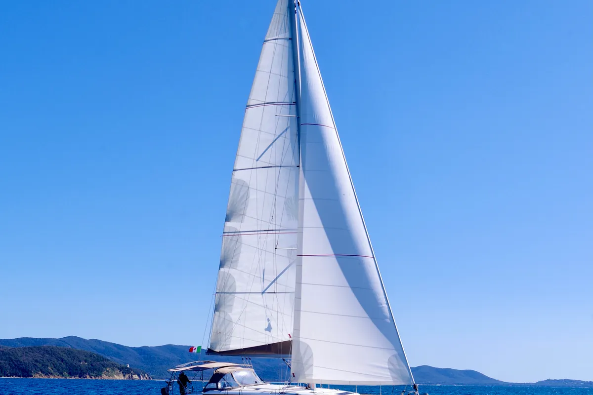 Exterior view of Bianca - Water maker, Solar Panel, a Jeanneau Sun Odyssey 519 sailboat at Puntone di Scarlino, Italy