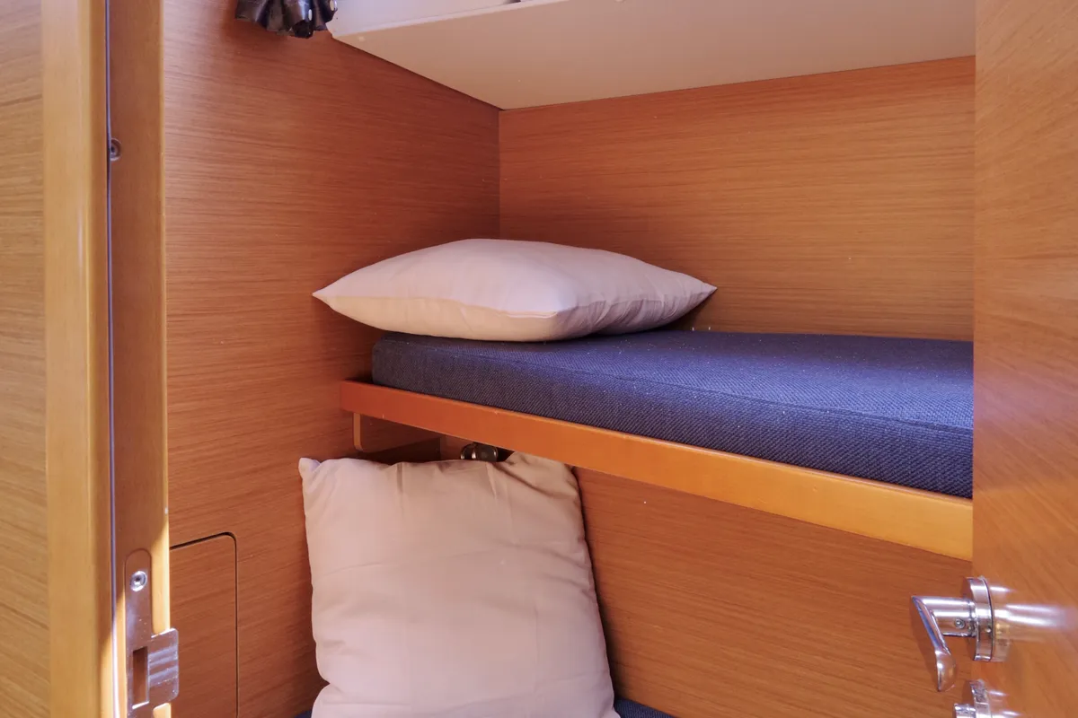 Cabin on Bianca - Water maker, Solar Panel, a Jeanneau Sun Odyssey 519 sailboat at Puntone di Scarlino, Italy
