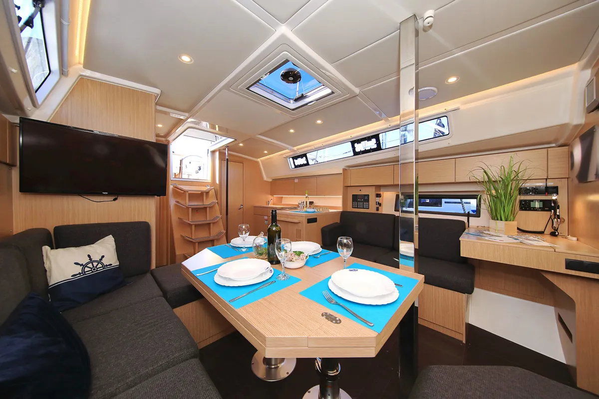 Salon of Lizzy, a Bavaria C42 Style sailboat at Grad Trogir, Croatia