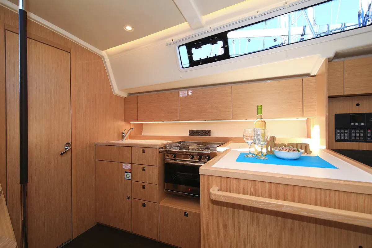 Galley of Lizzy, a Bavaria C42 Style sailboat at Grad Trogir, Croatia