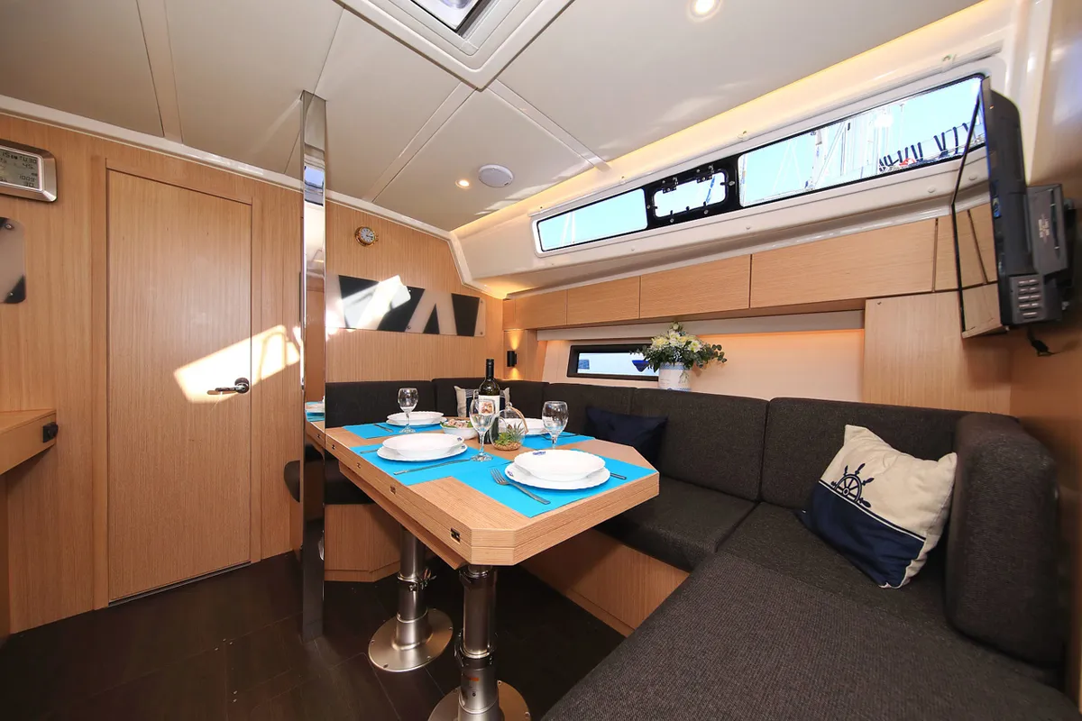 Salon of Lizzy, a Bavaria C42 Style sailboat at Grad Trogir, Croatia