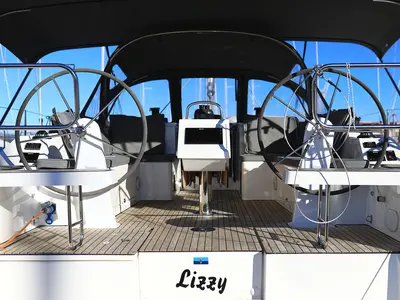 Cockpit of Lizzy, a Bavaria C42 Style sailboat at Grad Trogir, Croatia