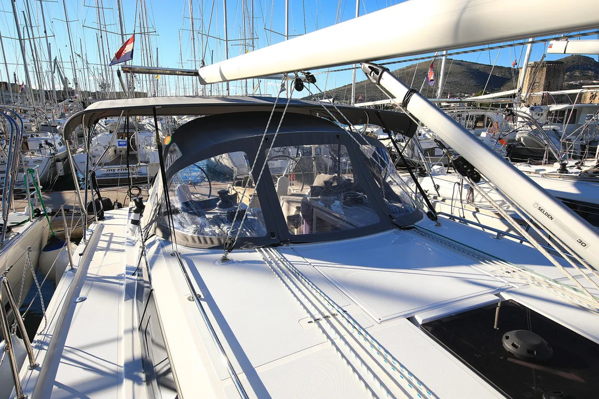 Deck of Lizzy, a Bavaria C42 Style sailboat at Grad Trogir, Croatia
