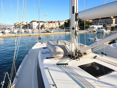 Deck of Lizzy, a Bavaria C42 Style sailboat at Grad Trogir, Croatia