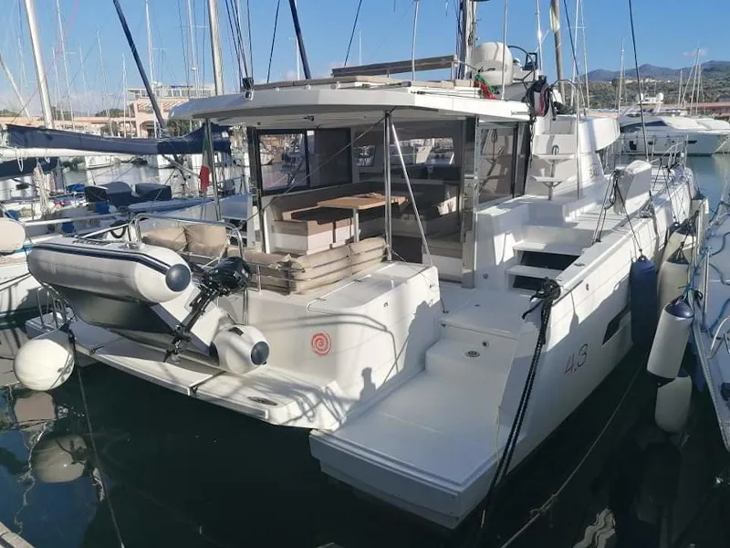 Exterior view of Mary, a Bali 4.3 catamaran at Cannigione, Italy