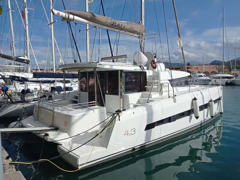 Exterior view of Mary, a Bali 4.3 catamaran at Cannigione, Italy