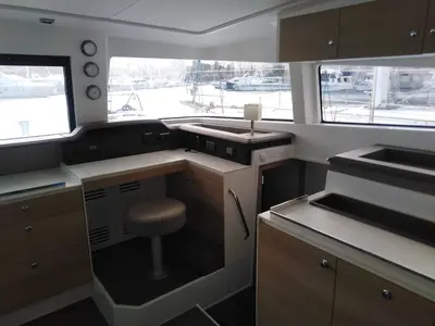 Cockpit of Mary, a Bali 4.3 catamaran at Cannigione, Italy