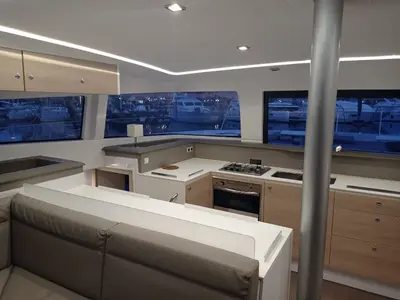 Galley of Mary, a Bali 4.3 catamaran at Cannigione, Italy