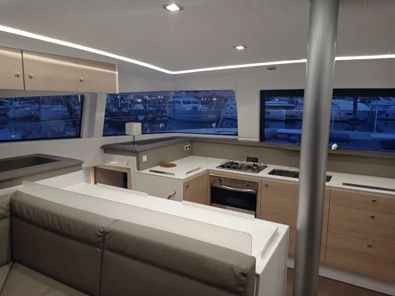 Galley of Mary, a Bali 4.3 catamaran at Cannigione, Italy