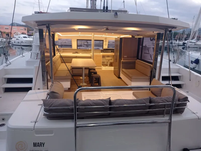 Exterior view of Mary, a Bali 4.3 catamaran at Cannigione, Italy