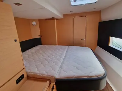 Cabin on Salazar, a Dufour 48 Cat catamaran at Palermo, Italy