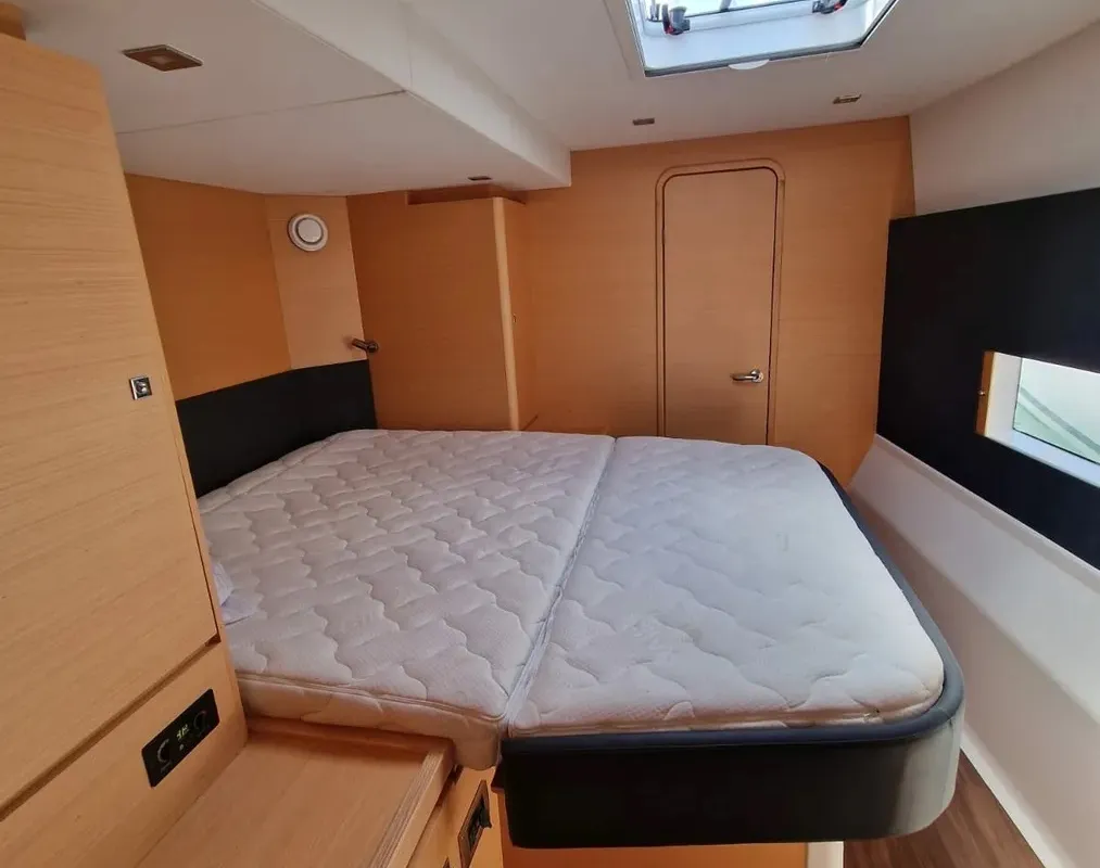 Cabin on Salazar, a Dufour 48 Cat catamaran at Palermo, Italy