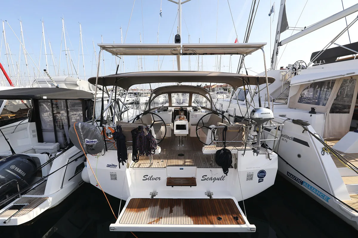 Exterior view of Silver Seagull, a Bavaria C42 Style sailboat at Grad Biograd na Moru, Croatia