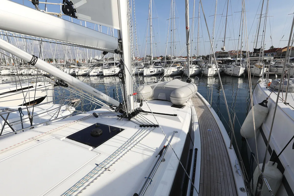 Deck of Silver Seagull, a Bavaria C42 Style sailboat at Grad Biograd na Moru, Croatia