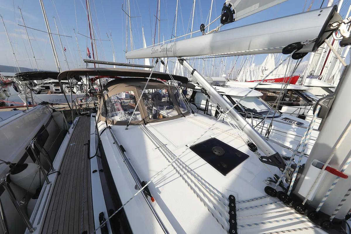 Deck of Silver Seagull, a Bavaria C42 Style sailboat at Grad Biograd na Moru, Croatia