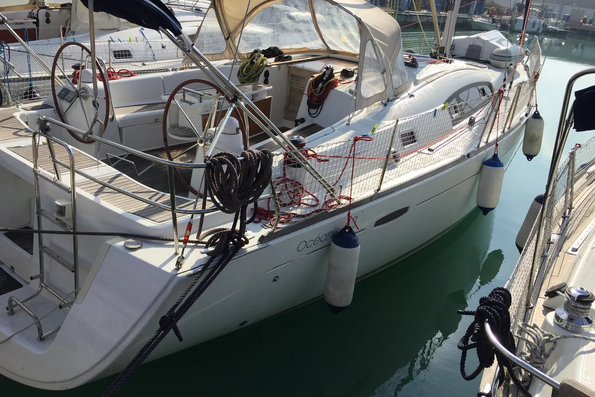 Exterior view of Little Mermaid, a Beneteau Oceanis 43 sailboat at Olbia, Italy
