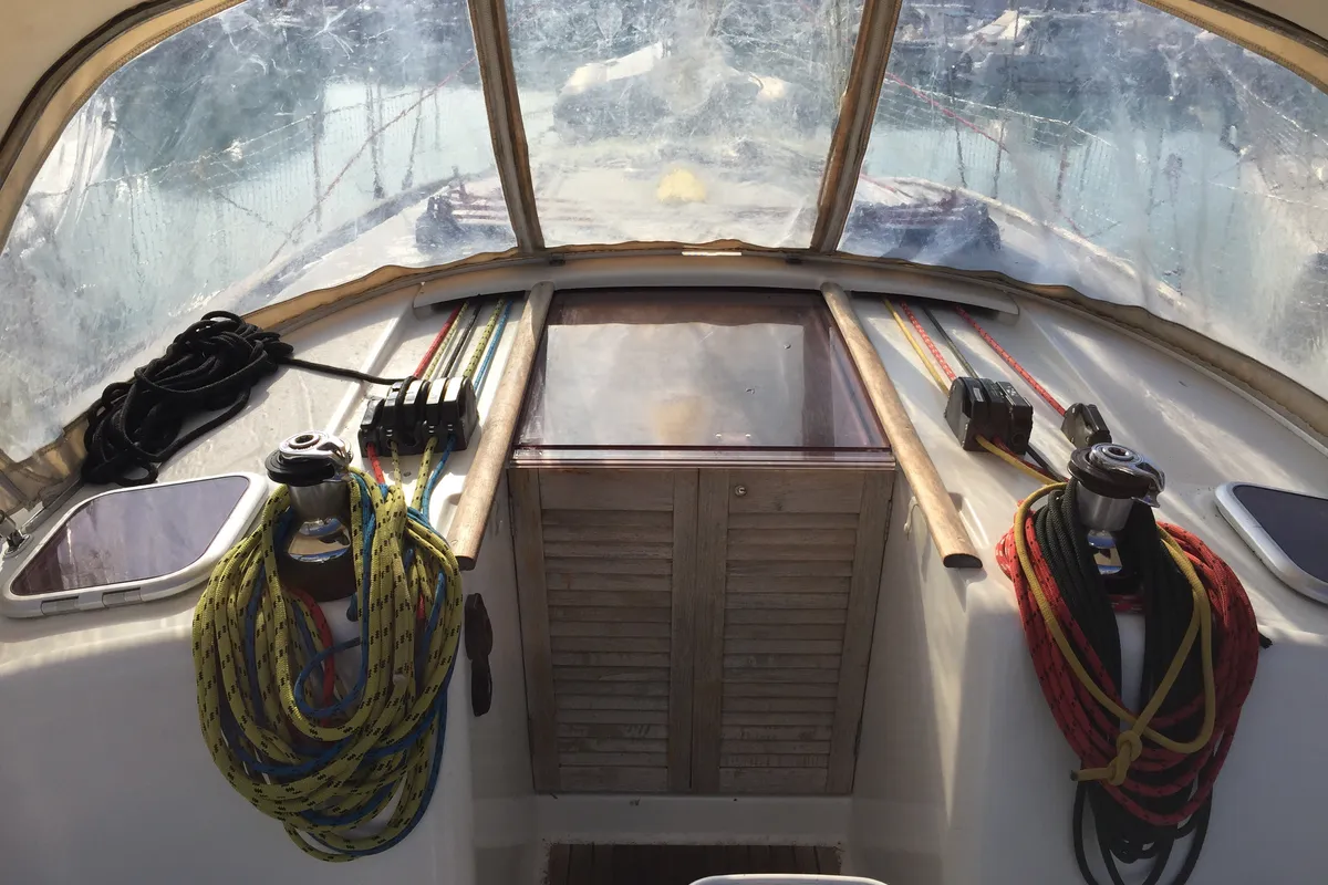 Deck of Little Mermaid, a Beneteau Oceanis 43 sailboat at Olbia, Italy
