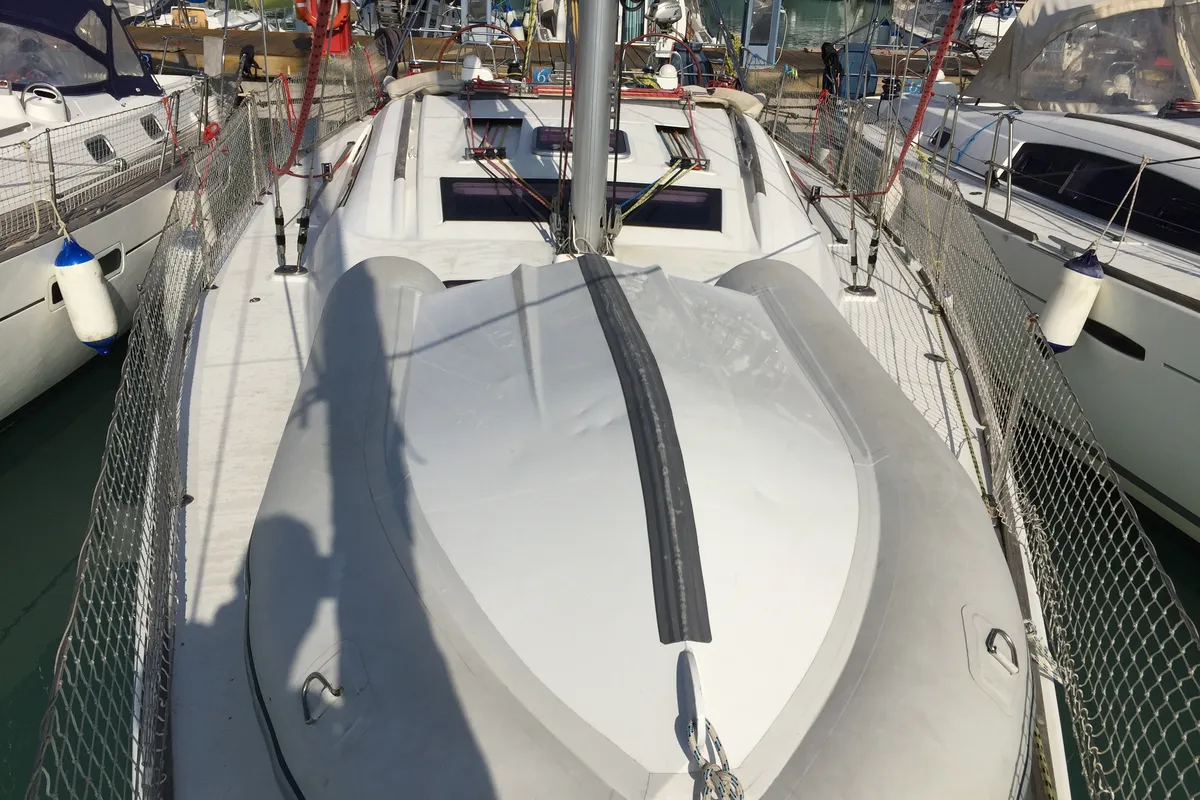 Deck of Little Mermaid, a Beneteau Oceanis 43 sailboat at Olbia, Italy