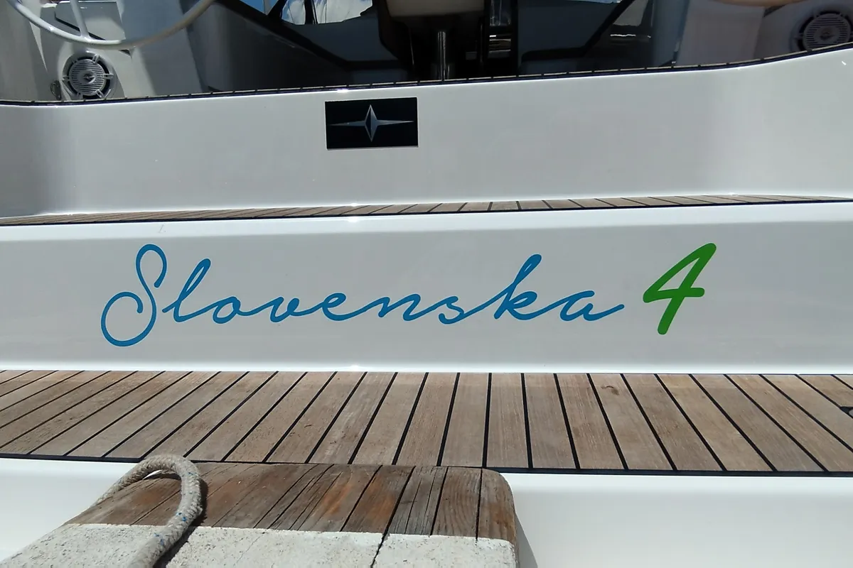 Exterior view of Slovenska 4, a Bavaria Cruiser 46 sailboat at Split, Croatia
