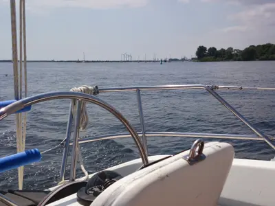 Cockpit of Theodor Storm, a Bavaria 32 sailboat at Kontokali, Greece