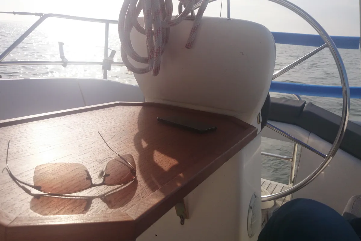 Cockpit of Theodor Storm, a Bavaria 32 sailboat at Kontokali, Greece