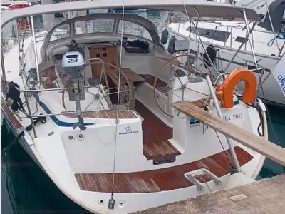 Exterior view of Sea You, a Bavaria 51 Cruiser sailboat at Kontokali, Greece
