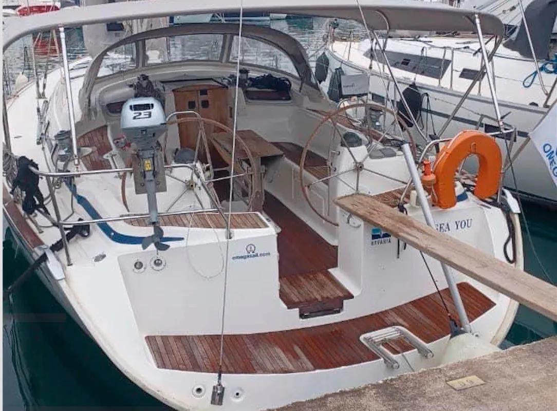 Exterior view of Sea You, a Bavaria 51 Cruiser sailboat at Kontokali, Greece