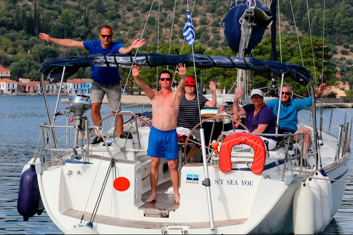Exterior view of Sea You, a Bavaria 51 Cruiser sailboat at Kontokali, Greece