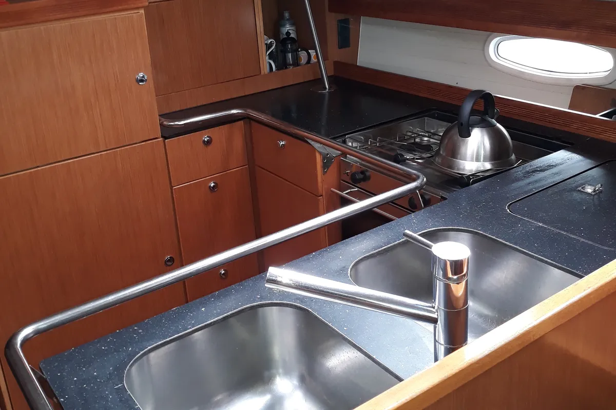 Galley of Sea You, a Bavaria 51 Cruiser sailboat at Kontokali, Greece