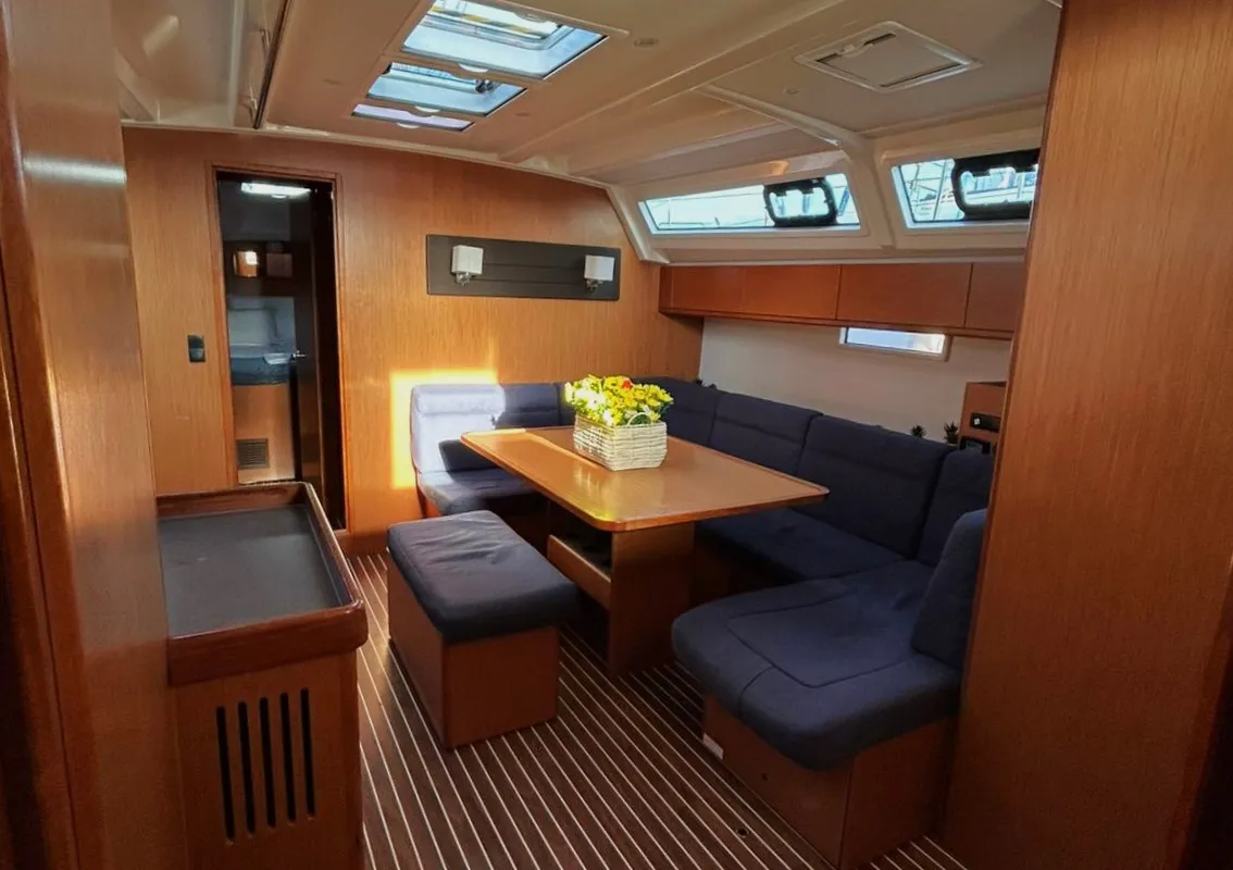 Salon of Veronica II, a Bavaria Cruiser 46 sailboat at Athens, Greece