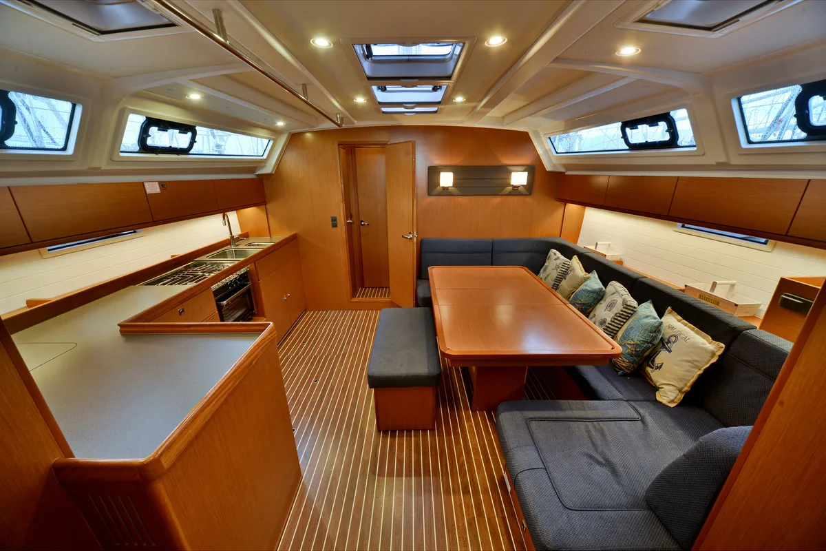 Salon of Veronica II, a Bavaria Cruiser 46 sailboat at Athens, Greece