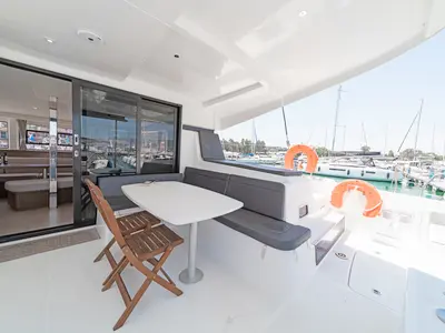 Deck of Four Seasons, a Lagoon 42 catamaran at Kontokali, Greece