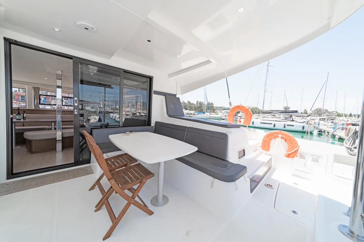 Deck of Four Seasons, a Lagoon 42 catamaran at Kontokali, Greece