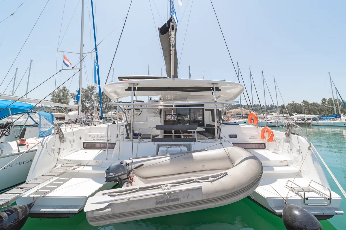 Deck of Four Seasons, a Lagoon 42 catamaran at Kontokali, Greece