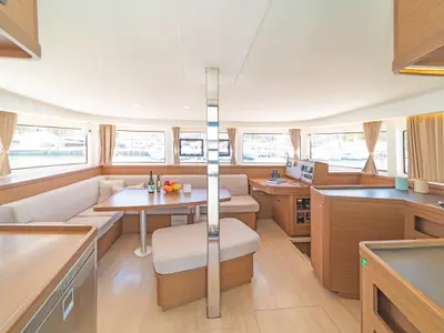 Salon of Four Seasons, a Lagoon 42 catamaran at Kontokali, Greece