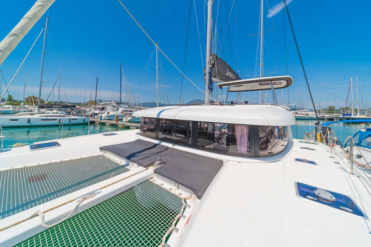 Deck of Four Seasons, a Lagoon 42 catamaran at Kontokali, Greece