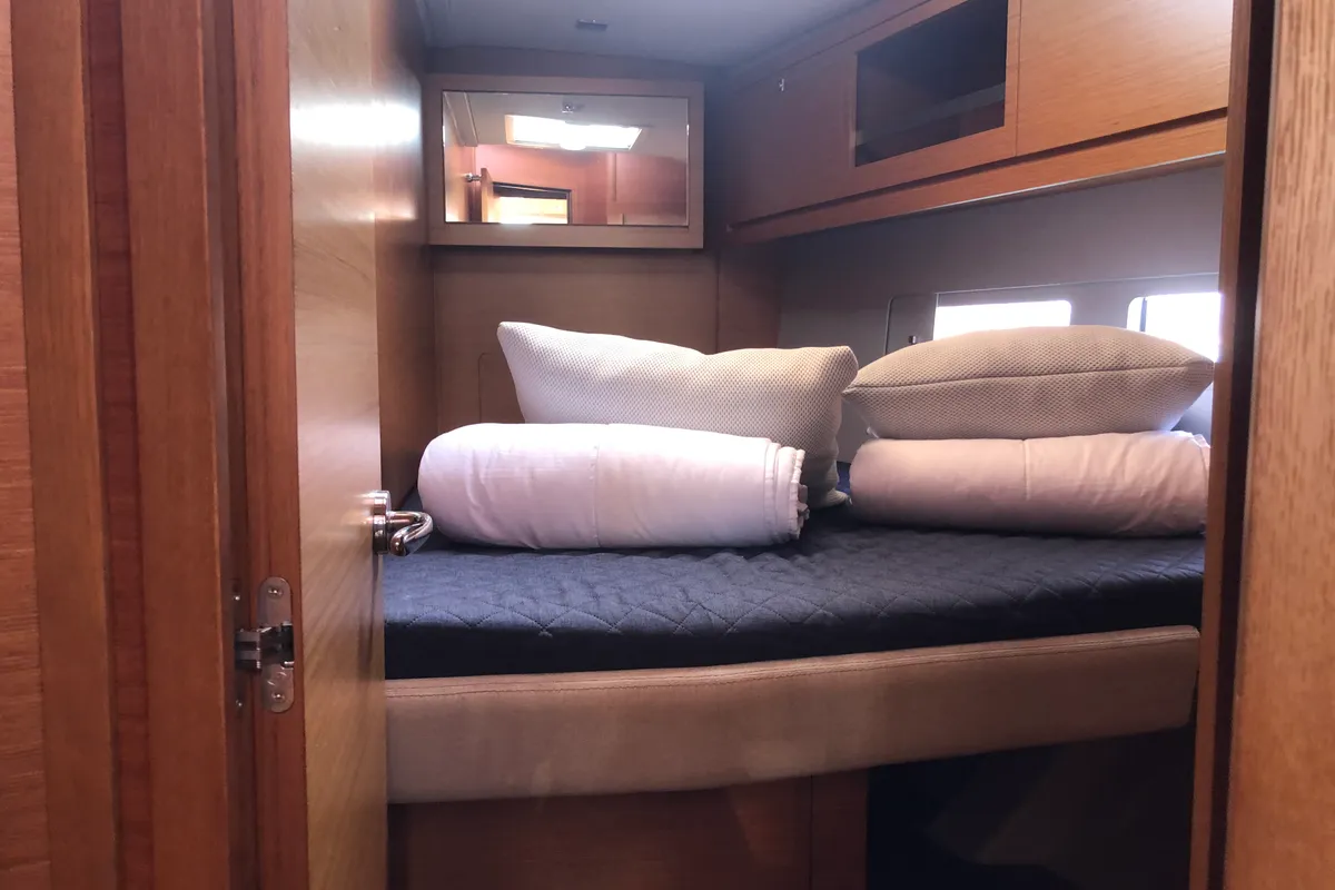 Cabin on Edvige, a Dufour 530 sailboat at Olbia, Italy
