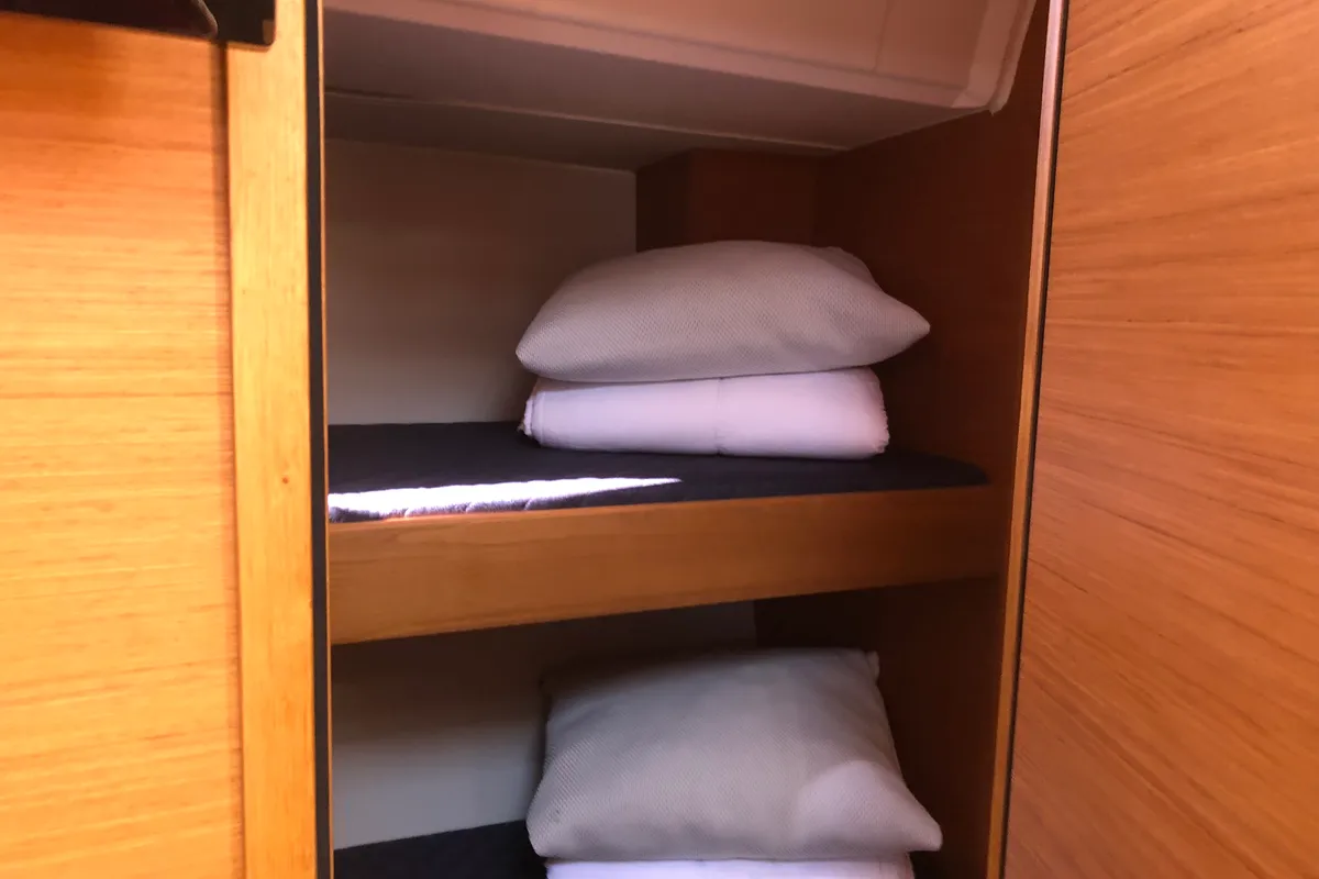 Cabin on Edvige, a Dufour 530 sailboat at Olbia, Italy