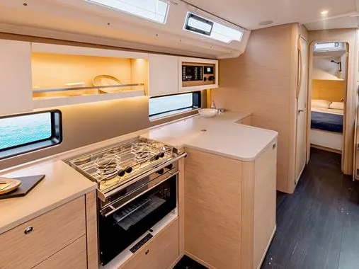 Galley of Faidra, a Dufour 44 sailboat at Lavreotiki, Greece