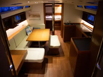 Salon of Aeolis, a Beneteau Oceanis 48 sailboat at Kavala, Greece