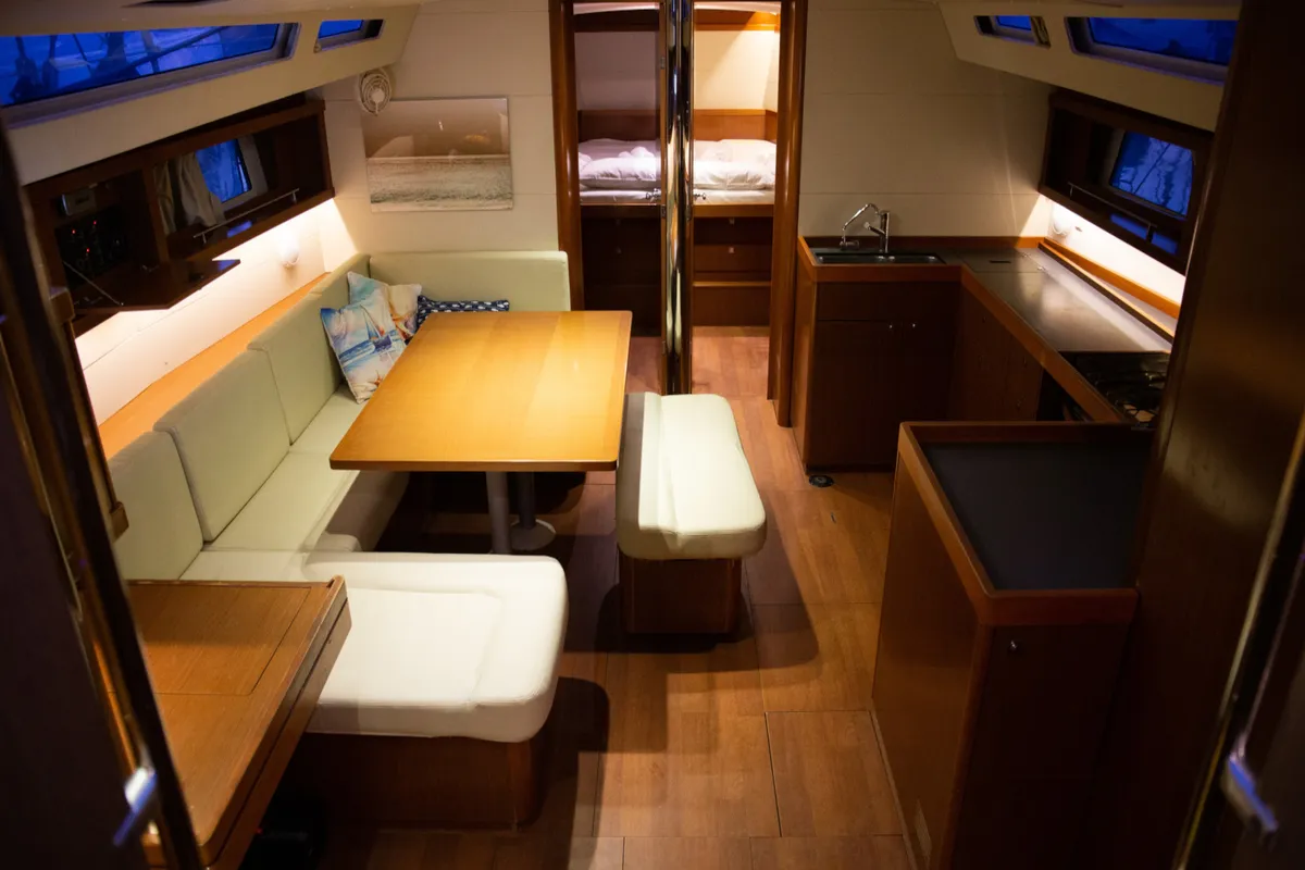 Salon of Aeolis, a Beneteau Oceanis 48 sailboat at Kavala, Greece