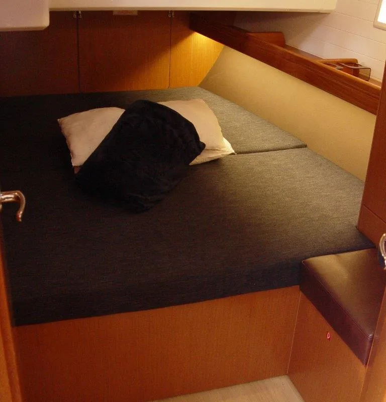 Cabin on Danai, a Bavaria Cruiser 46 sailboat at Olbia, Italy