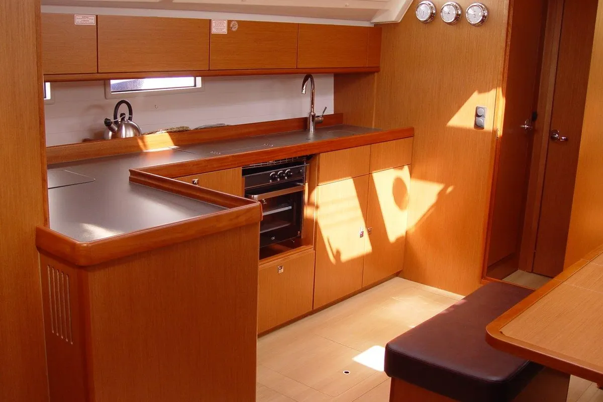 Galley of Danai, a Bavaria Cruiser 46 sailboat at Olbia, Italy