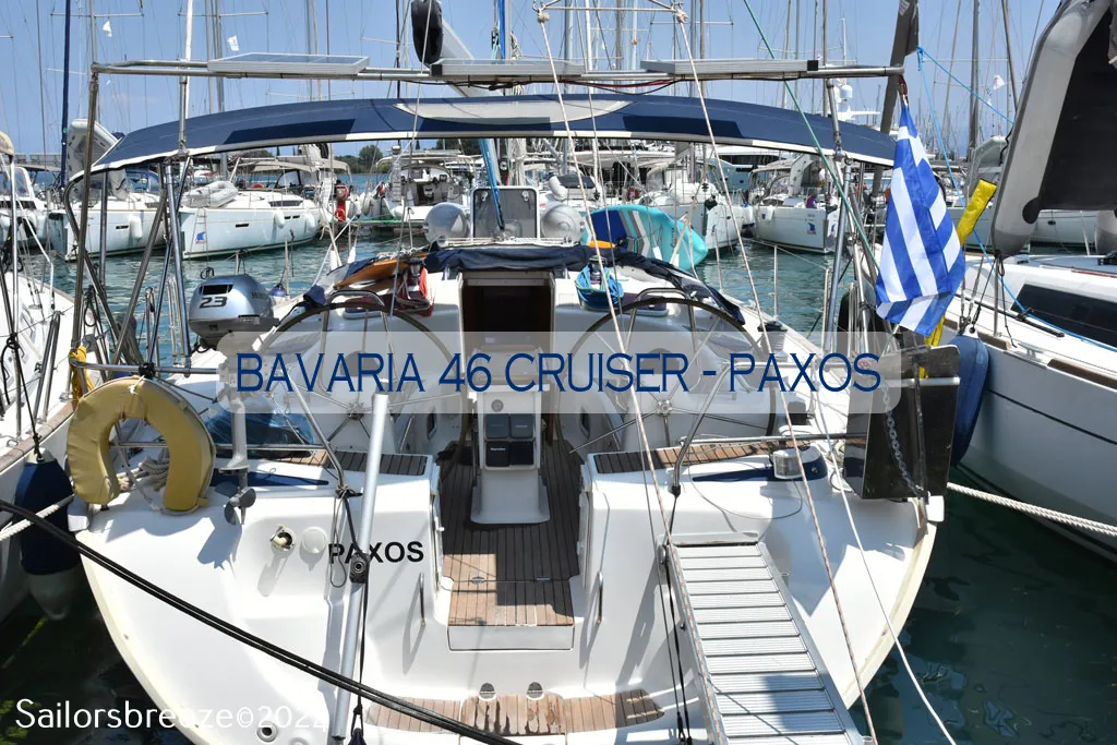 Paxos, a Bavaria 46 Cruiser sailboat at Kontokali, Greece