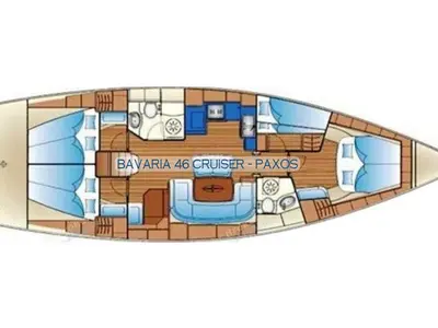 Paxos, a Bavaria 46 Cruiser sailboat at Kontokali, Greece