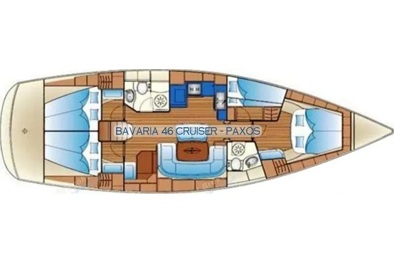 Paxos, a Bavaria 46 Cruiser sailboat at Kontokali, Greece